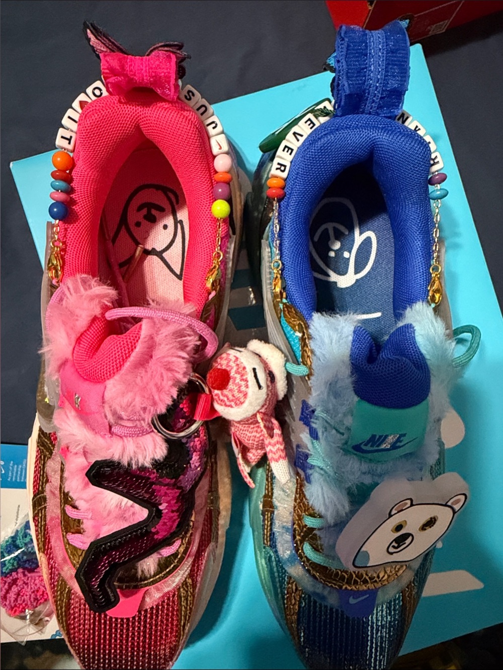 Mismatched -Nike Doernbecher Sneakers - Pink & Blue with Gold Accen - Picture 3 of 7